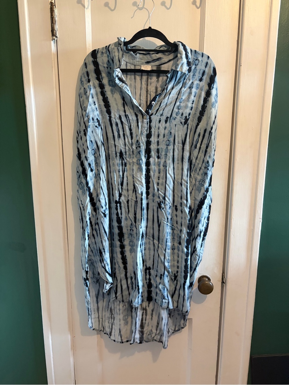 Casual Light Blue & Navy Tie-Dye Short Sleeve Quarter Button Shirt Dress